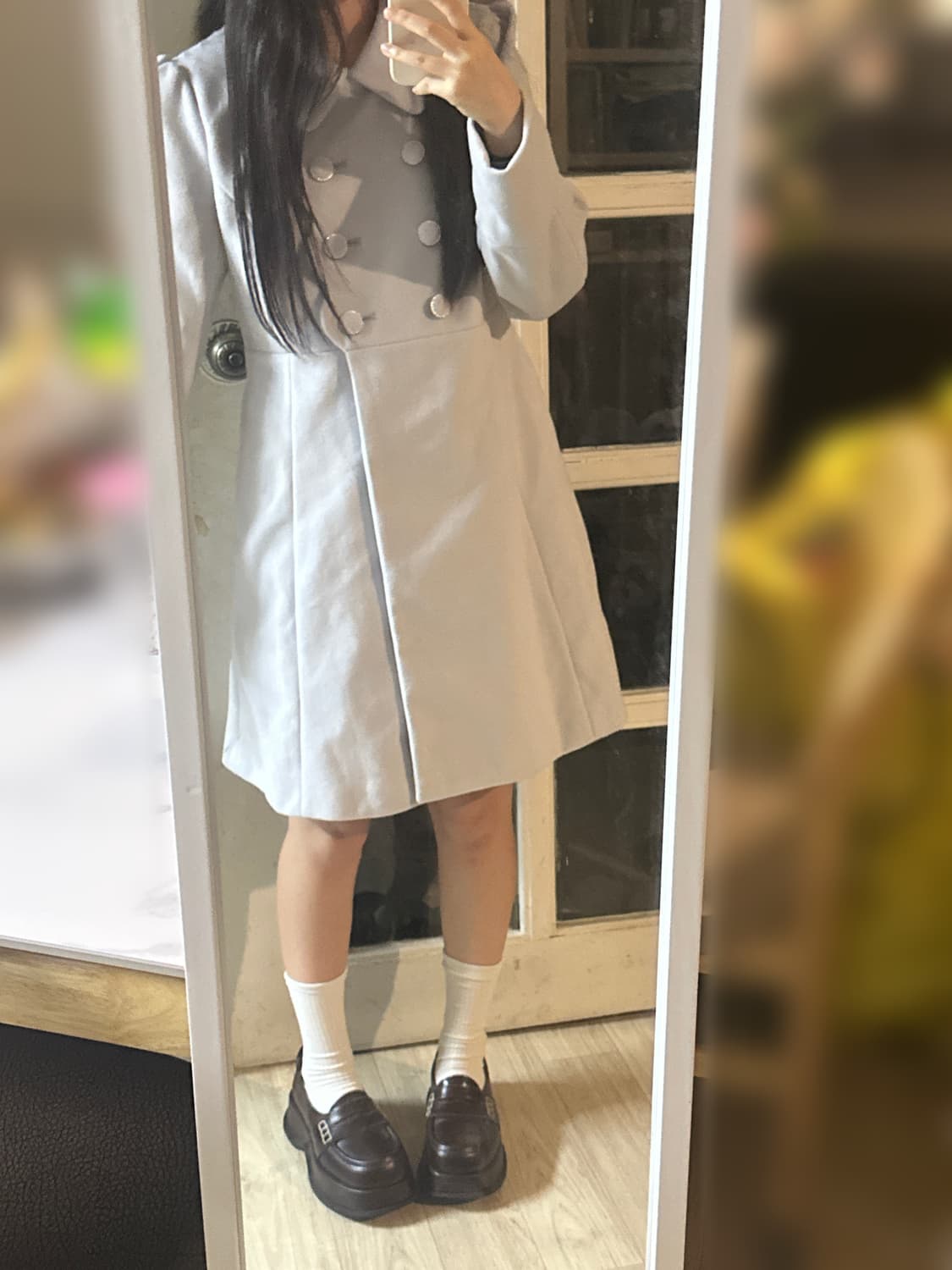 빈티지 엑시즈팜 액시즈팜 하늘색 소라색 카라 겨울 롱코트 상품이미지3