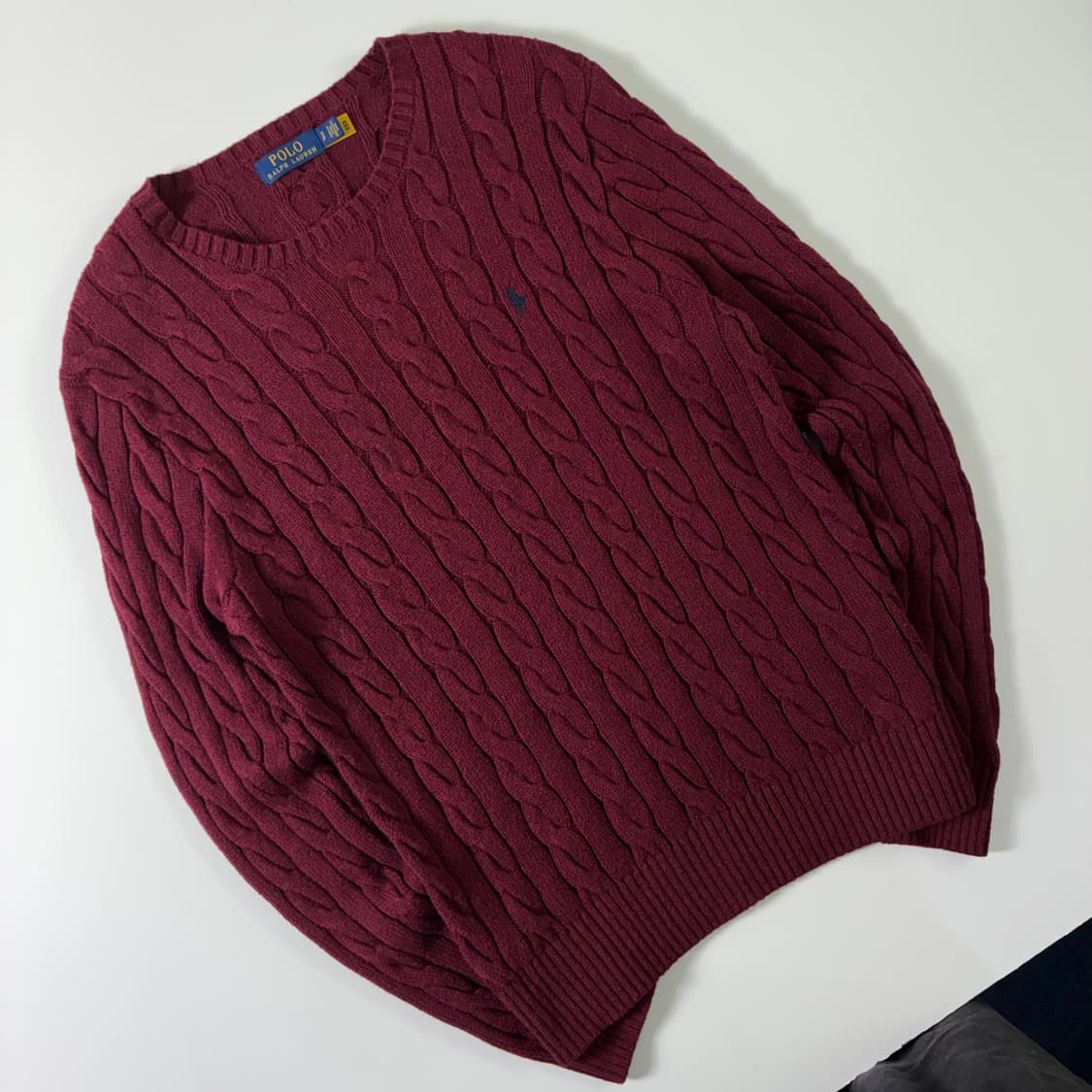 Polo  폴로 랄프로렌 신형 자수 코튼 버건디 꽈배기 니트  상품이미지2