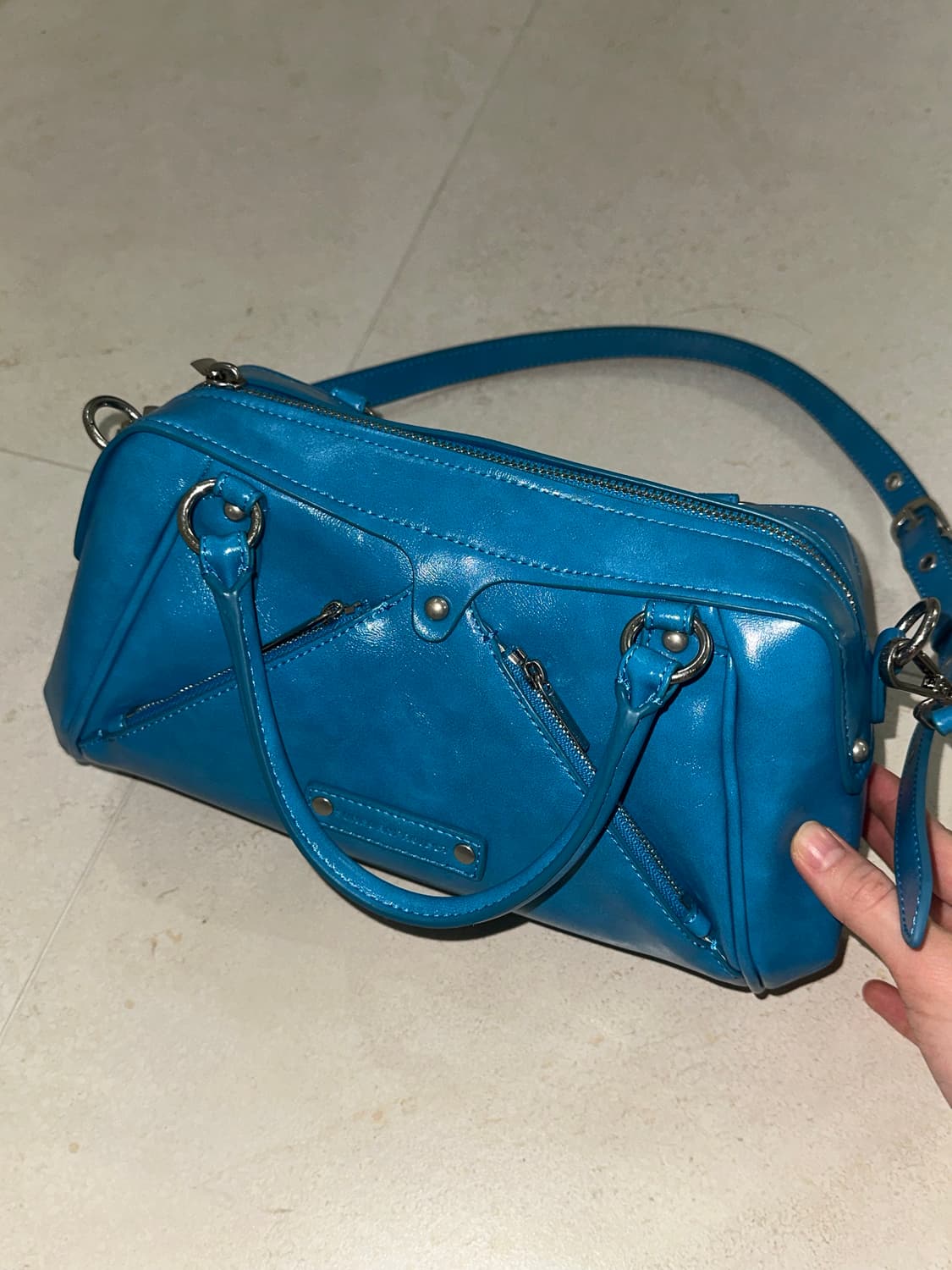 썬번프로젝트Faux Leather Mini M.O.S Bag , blue 상품이미지2