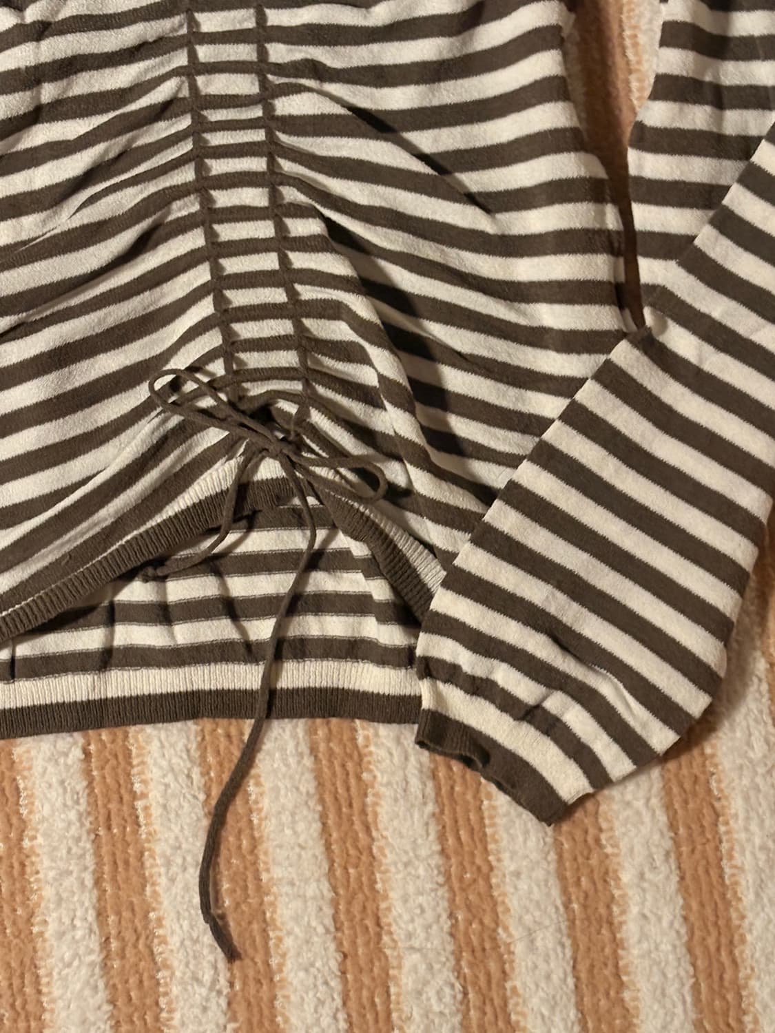 일본 빈티지 줄무늬 목티 리본 브라운 긴팔 갸루 모리걸 상품이미지1