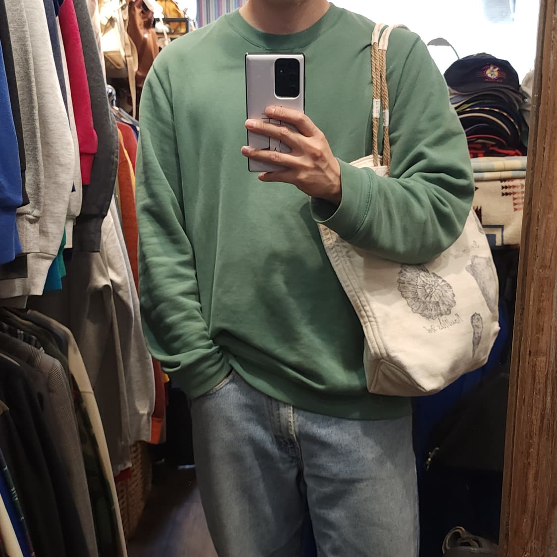 핸드 드로잉 빅토트 캔버스 빈티지 더플백 리메이크 화이트 쉘 상품이미지9