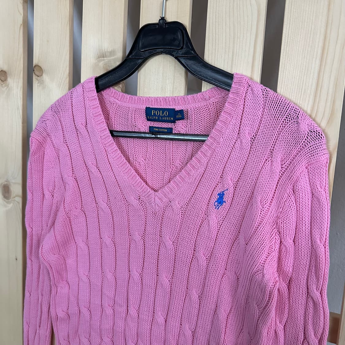 (XS) 폴로 랄프로렌 핑크 케이블 브이넥 니트 스웨터 상품이미지3