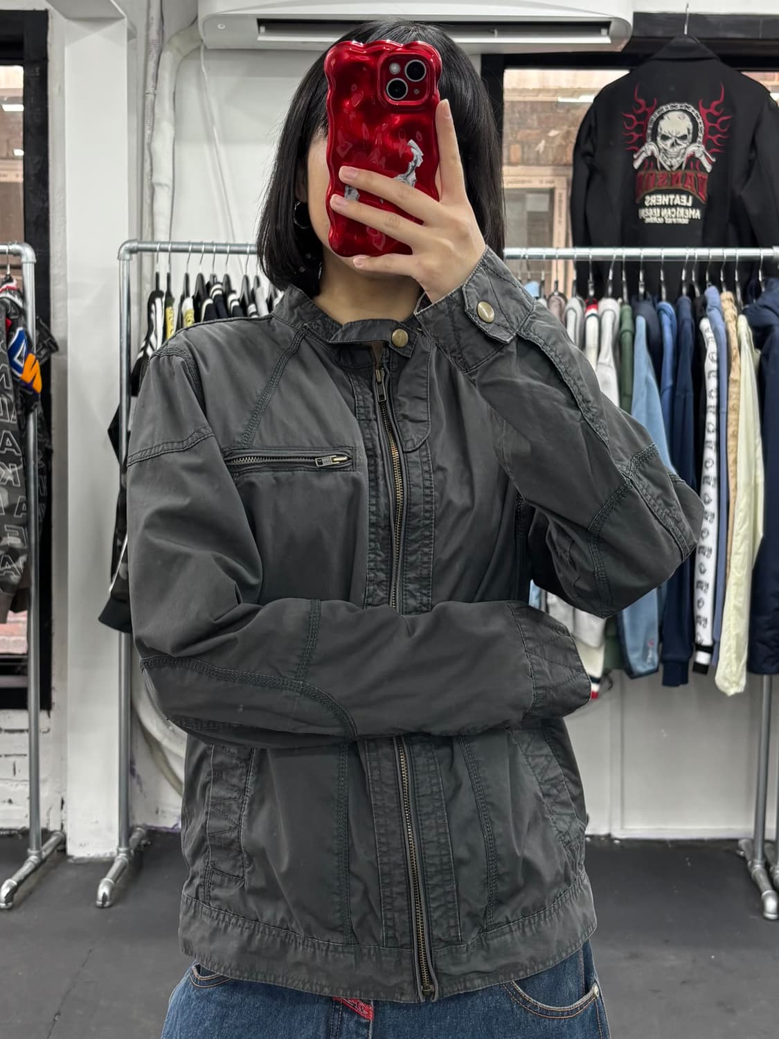 게스 넥버튼 코튼 바이커 자켓 상품이미지3