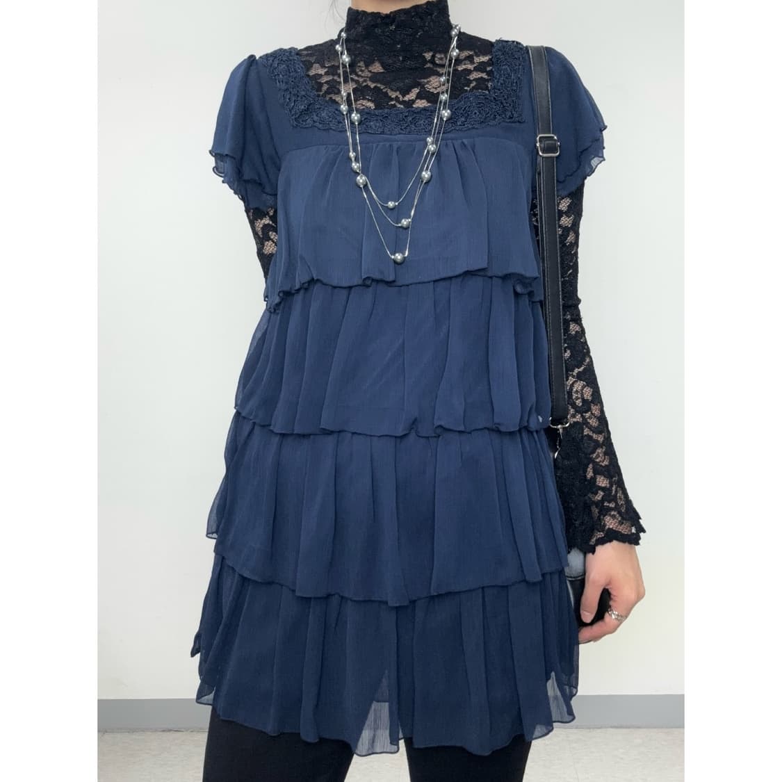 빈티지 네이비 프릴 원피스 상품이미지1