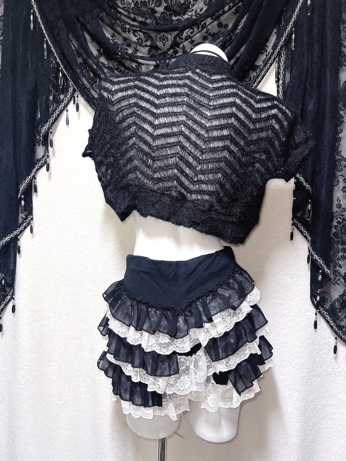 로맨틱고딕 고스펑크 다크페어리 그런지 뜨개 니트 볼레로 가디건 로걀 핀터 상품이미지7