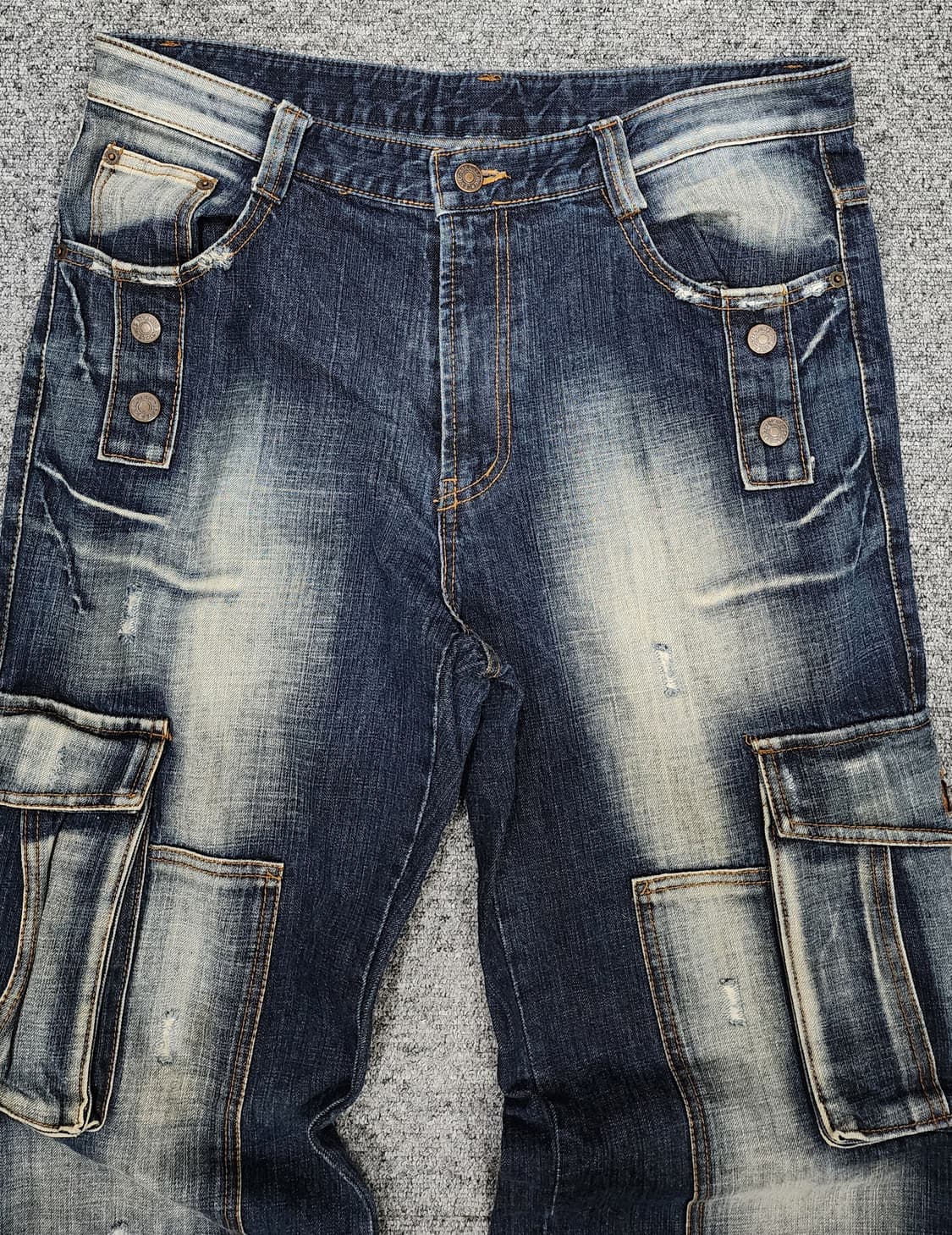 빈티지 데미지 워싱 데님 카고 팬츠 청바지 XL 상품이미지3