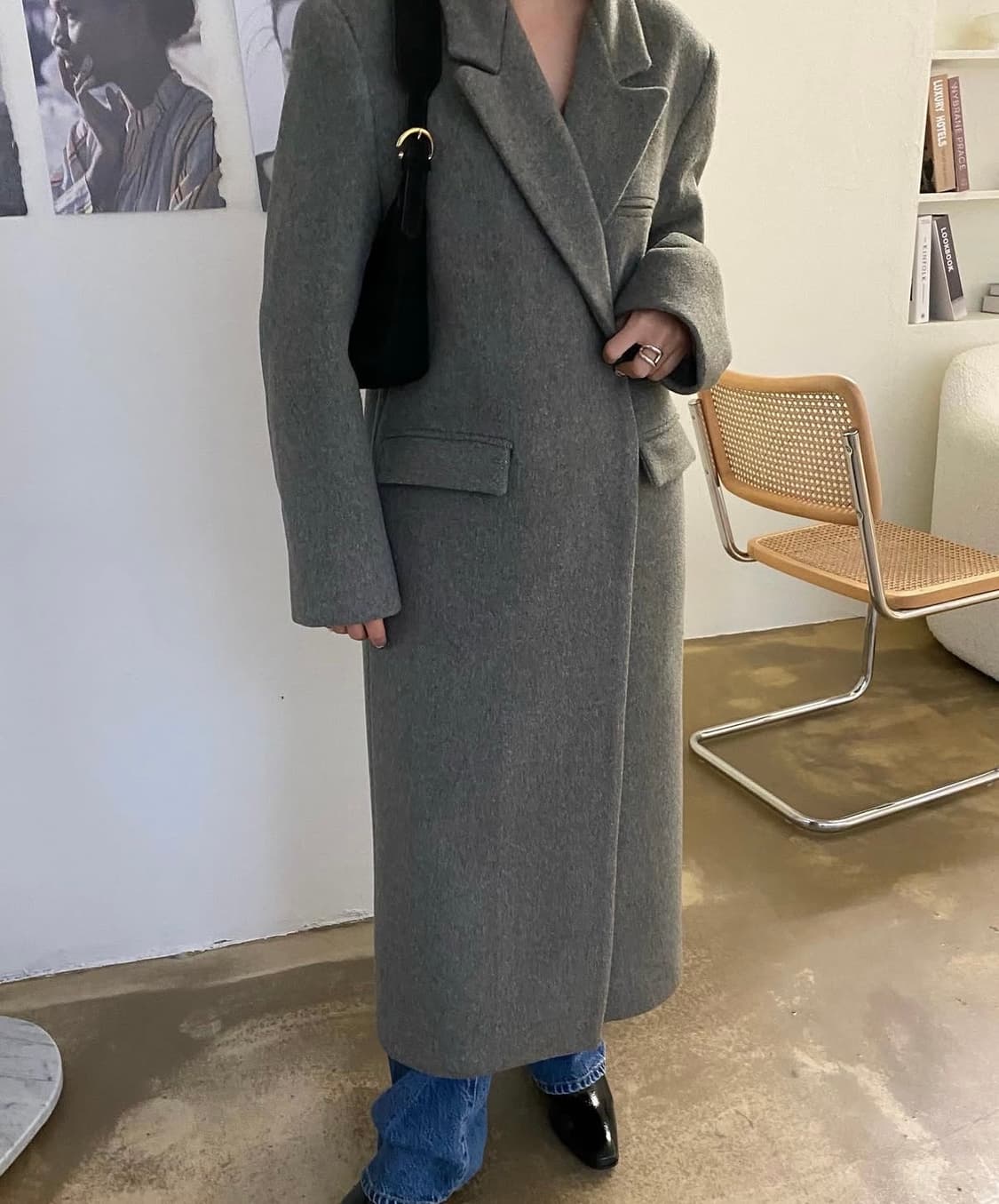 위아 도매택 차콜 헤링본 울 코트 상품이미지1