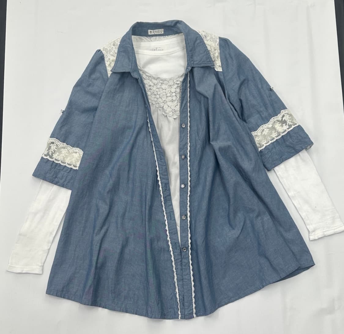 🦋엑시즈팜 레이어드 블라우스 셔츠🦋 레이스 프릴 하구미 갸루 빈티지 상품이미지2