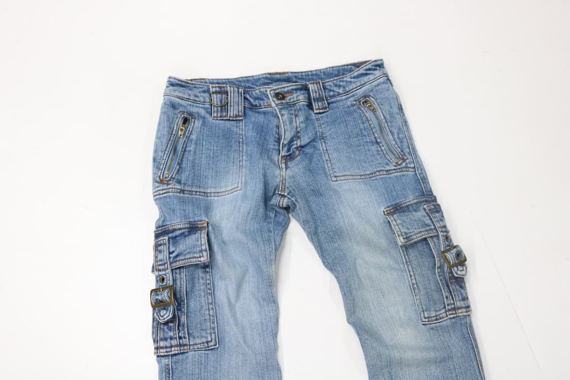 빈티지 멀티 포켓 디테일 벨티드 중청 카고 데님 팬츠 (25-26) 상품이미지3