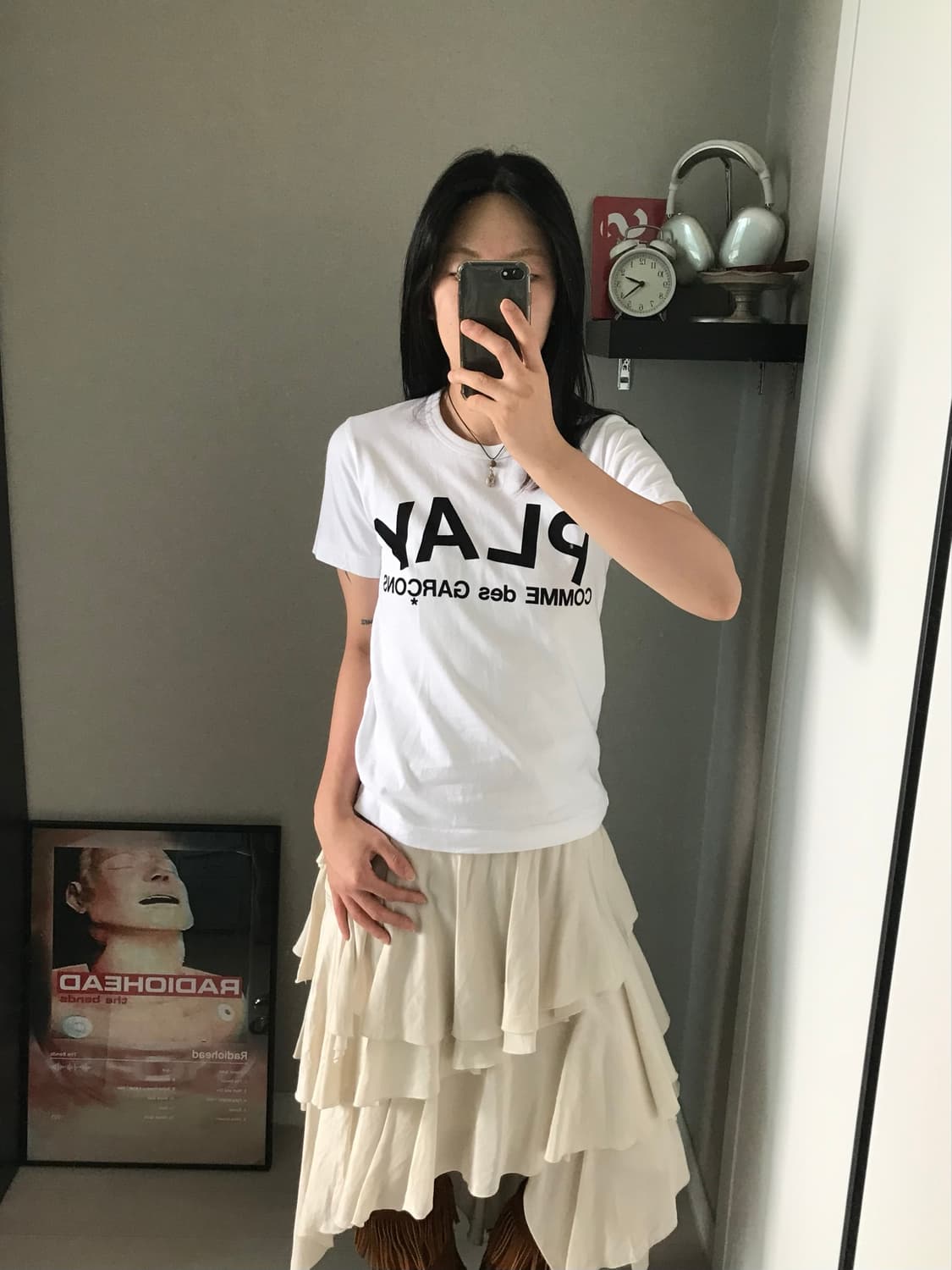 (W)플레이 꼼데가르송 프린트 로고 티셔츠 반팔티 화이트 상품이미지2