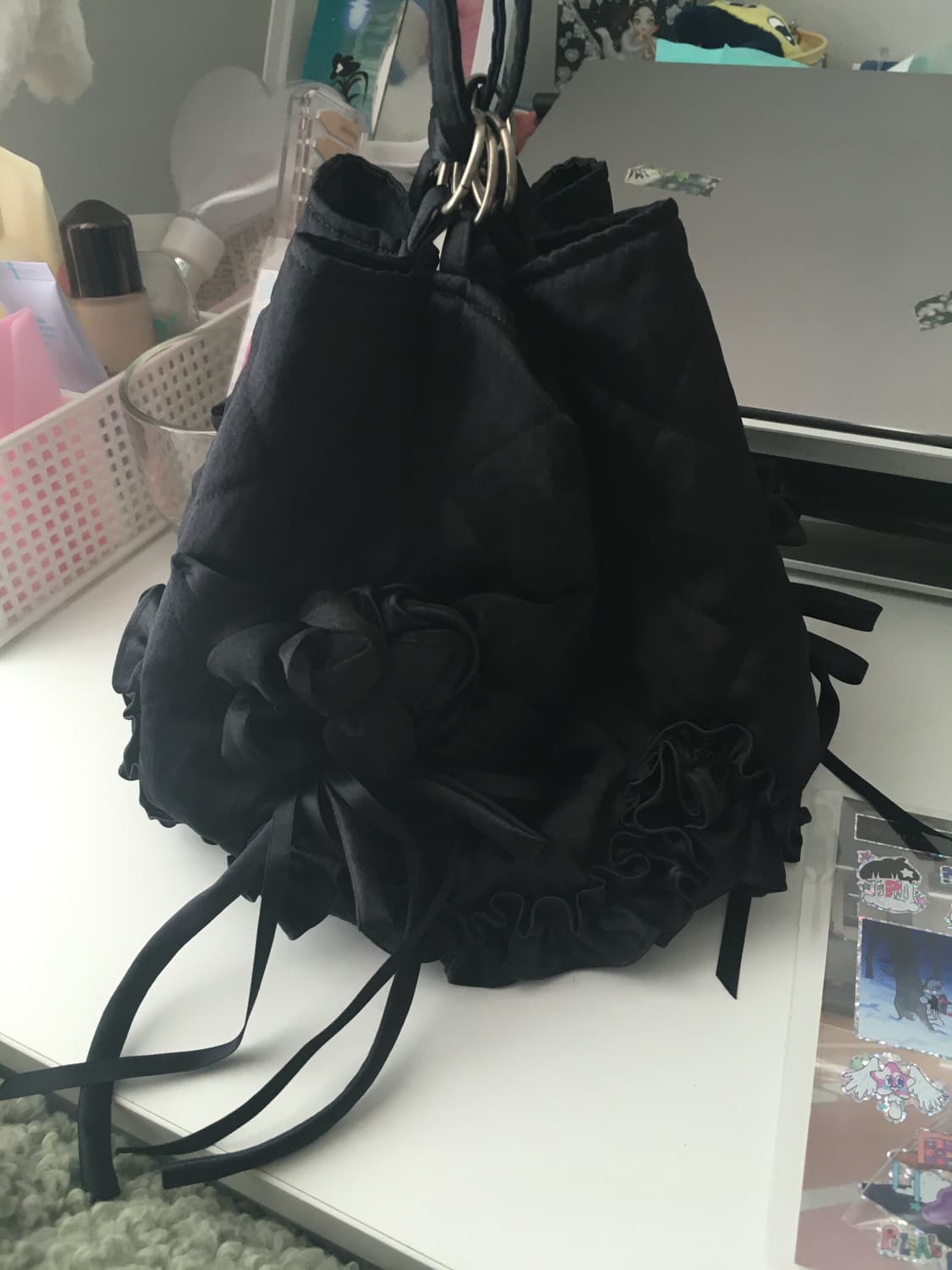 일본빈티지 포테치노 블랙 플라워백 숄더백 크로스백 꼼데st 꽃가방 상품이미지4