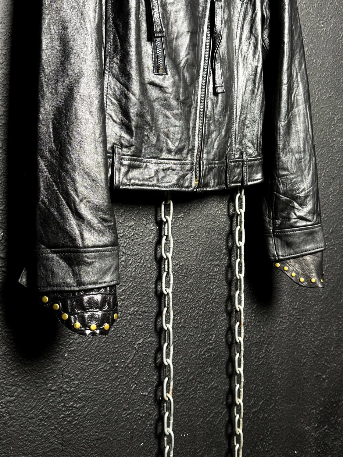 Crocodile Embossed Leather Rider Jacket  상품이미지8