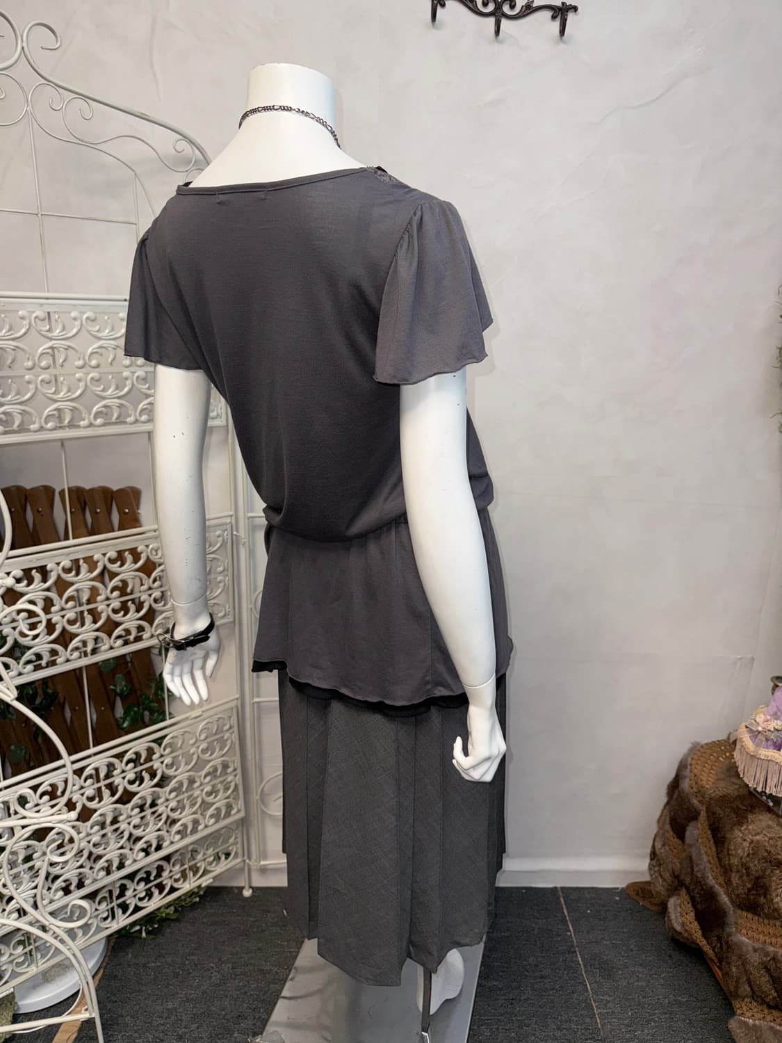 Charcoal cotton lace wrap shirring ops 상품이미지3