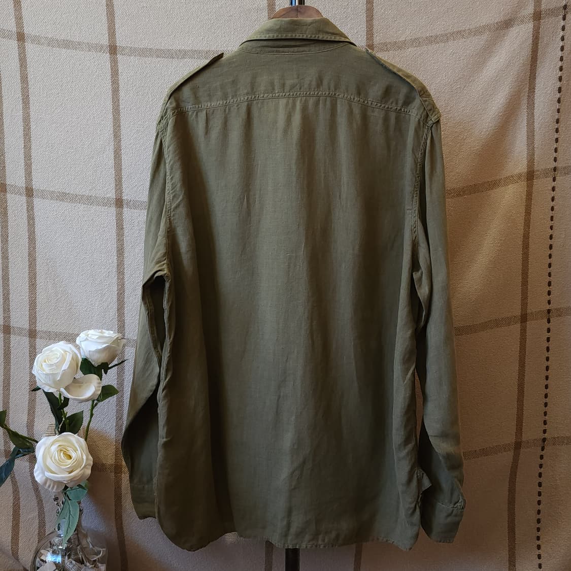 00년대 폴로 진스 컴퍼니 미 육군 밀리터리 투포켓 린넨 셔츠 L 상품이미지3