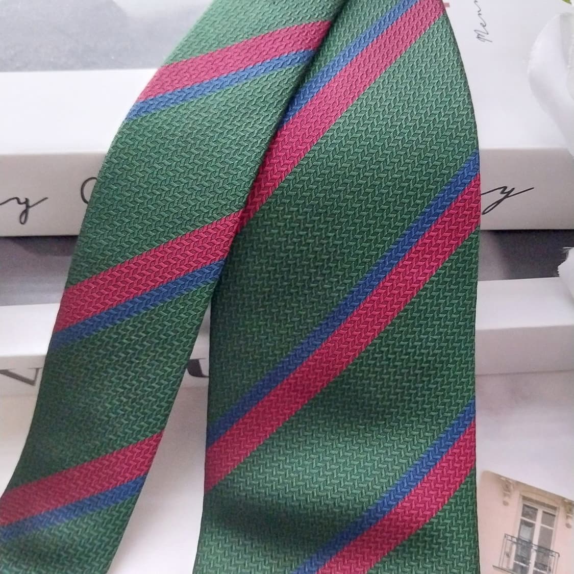 니나리치 실크 그린 스트라이프 넥타이 8.3cm A+등급 K1192
 상품이미지3