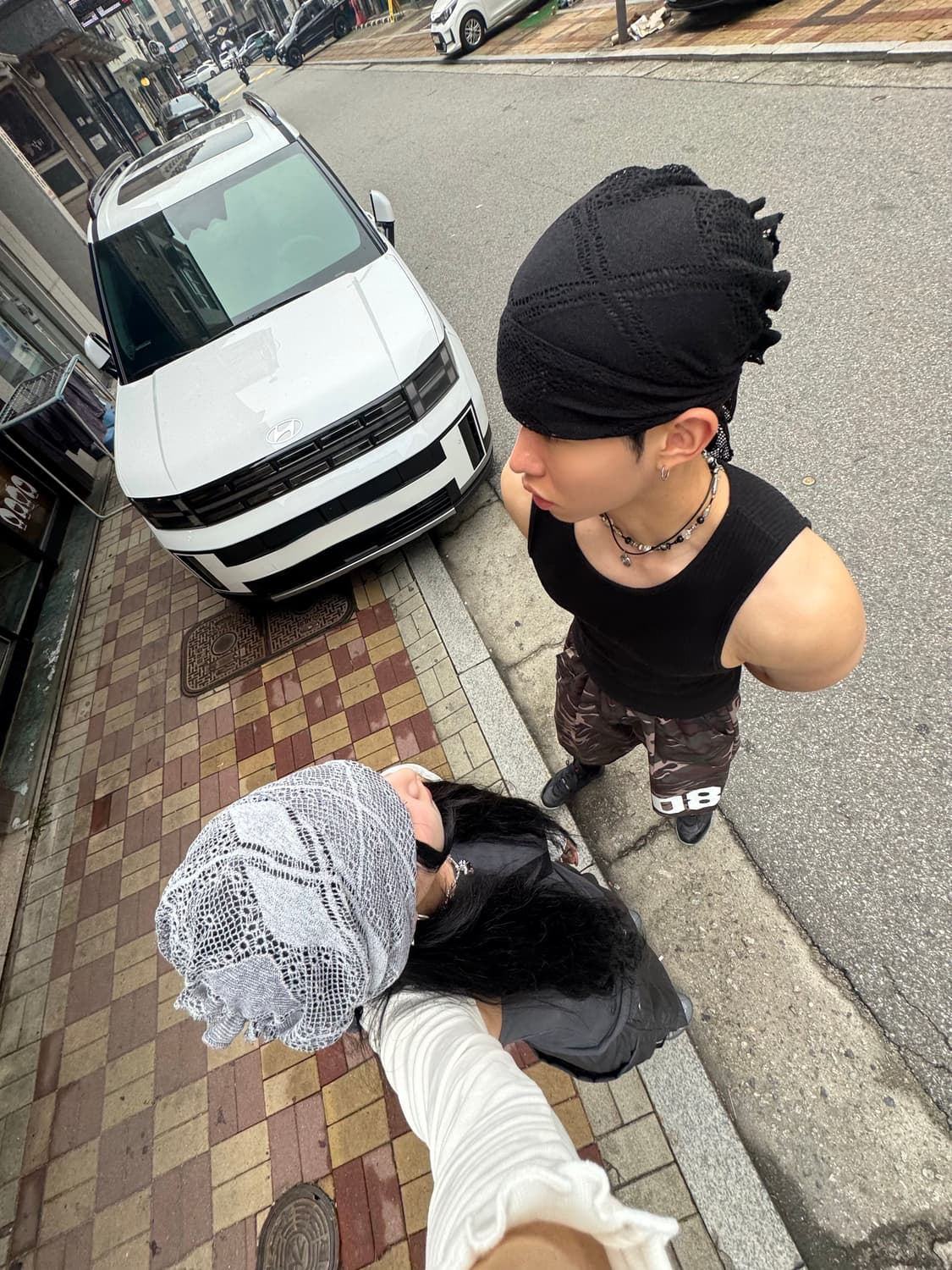시스루 그레이 뒷밴딩 스트랩 듀렉 헤어두건 상품이미지5