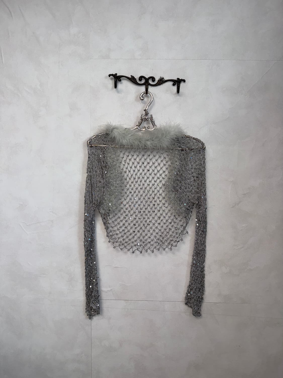 Gray fur trimming spangled net bolero cd 상품이미지3