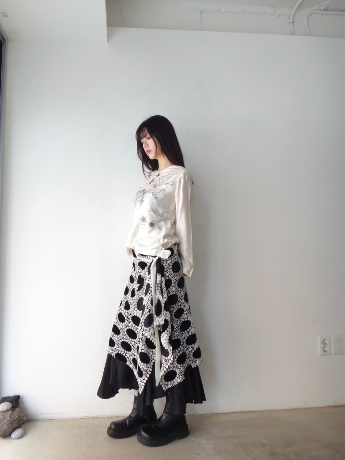 Dot wrap layer skirt / black 상품이미지4