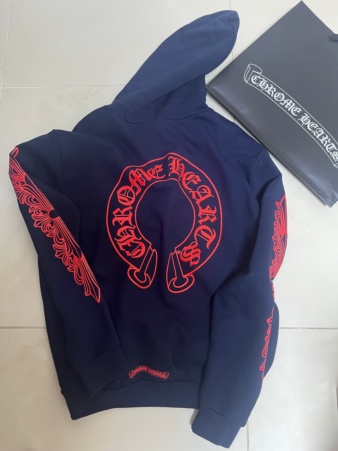 크롬하츠 홀스슈 플로랄 후드 네이비 상품이미지4