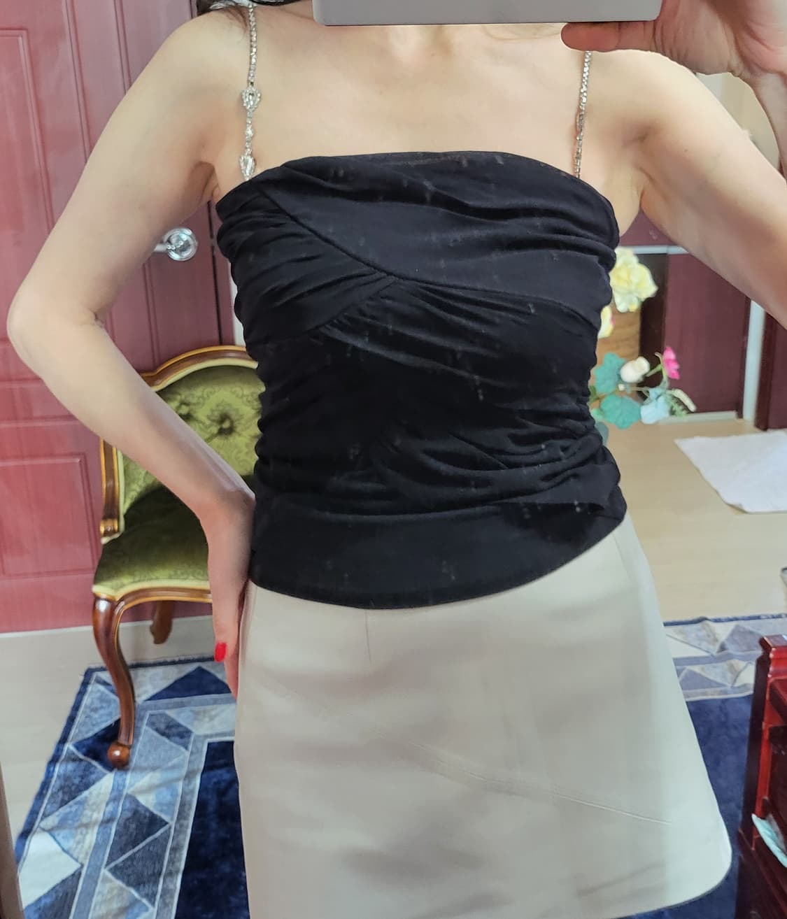 프랑스 수입 모르간 쉬폰 모달 탑 블랙 상품이미지1