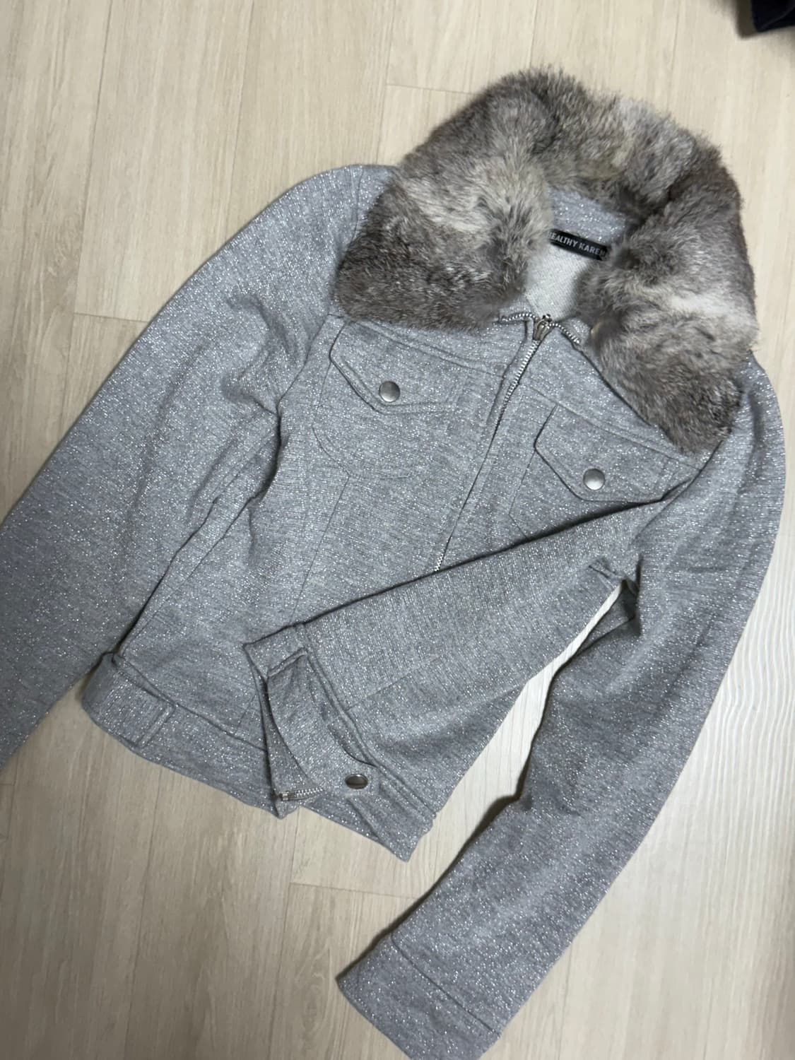 빈티지 그레이 펄 집업 래빗퍼 탈착 가능 상품이미지1