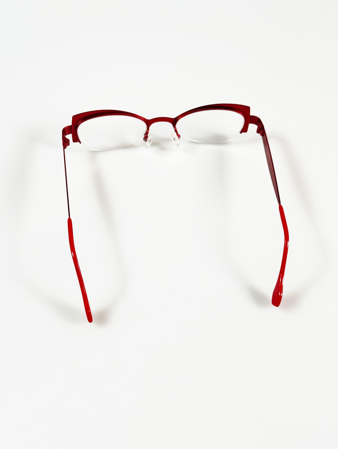 90s VISTAN 레드 메탈릭 캣아이 반무테 빈티지 안경 상품이미지5