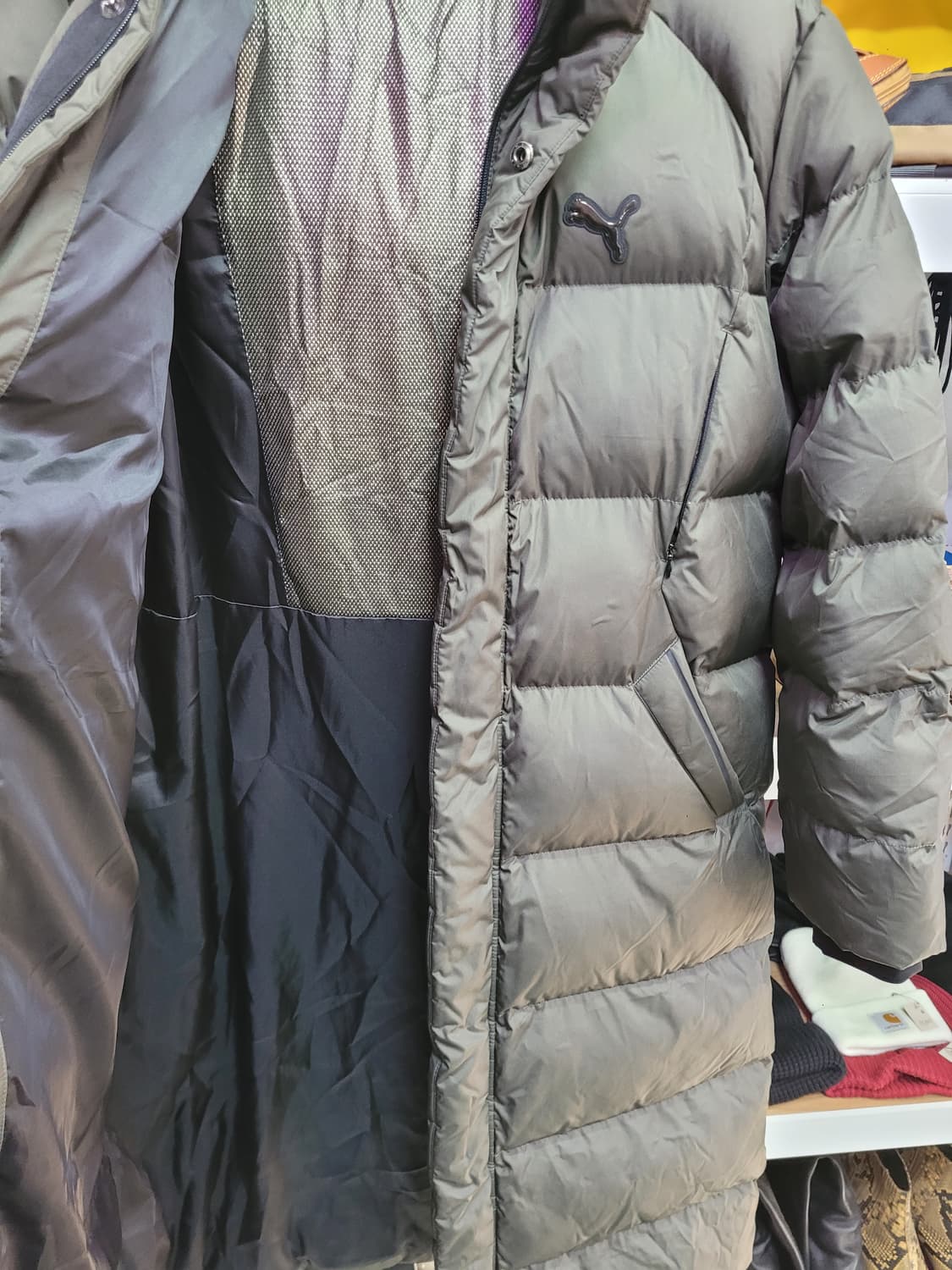 PUMA 퓨마 진카키색 롱패딩 상품이미지7