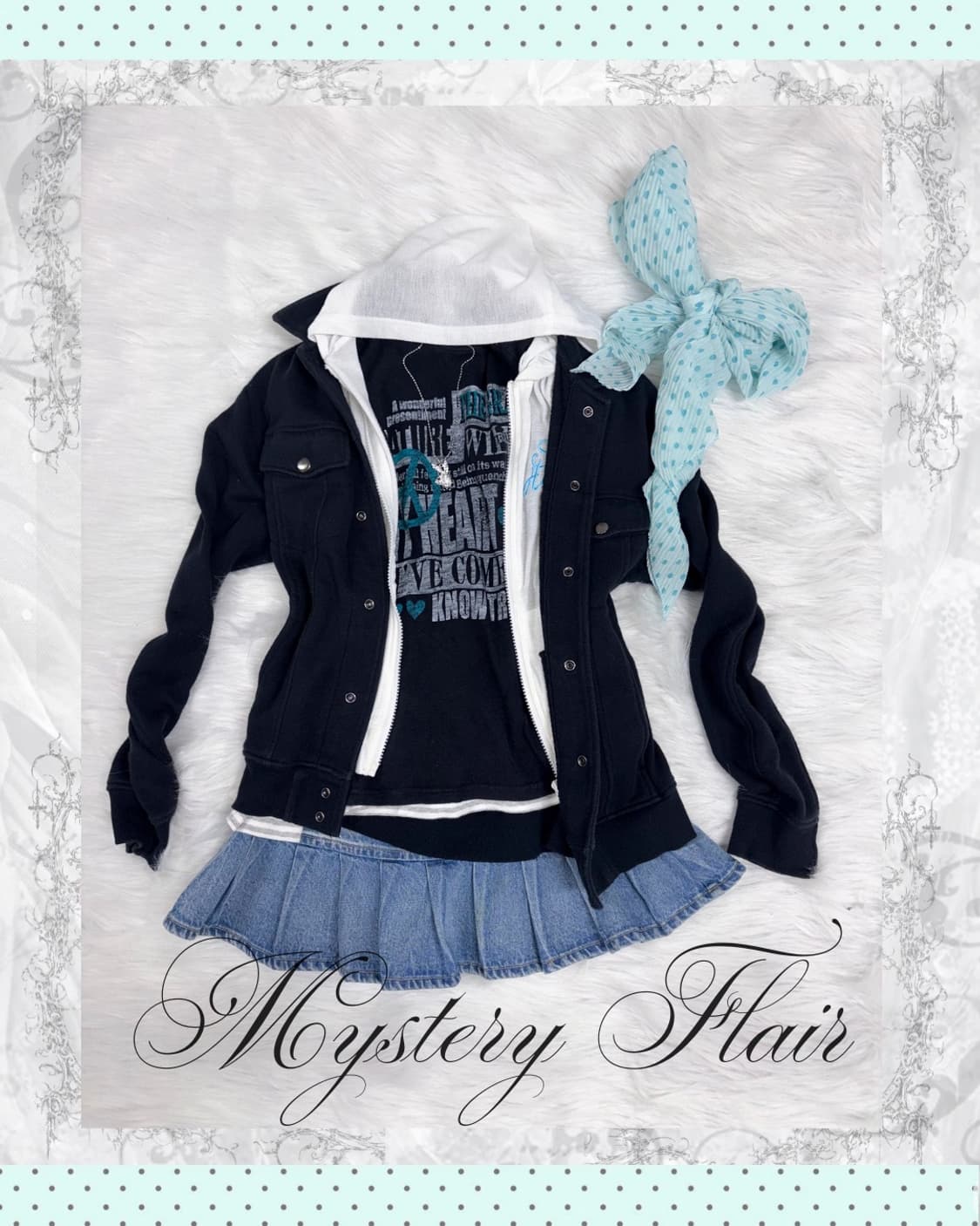 청록 민트 땡땡이 코디세트 6pcs 00s 키치 갸루 상품이미지1