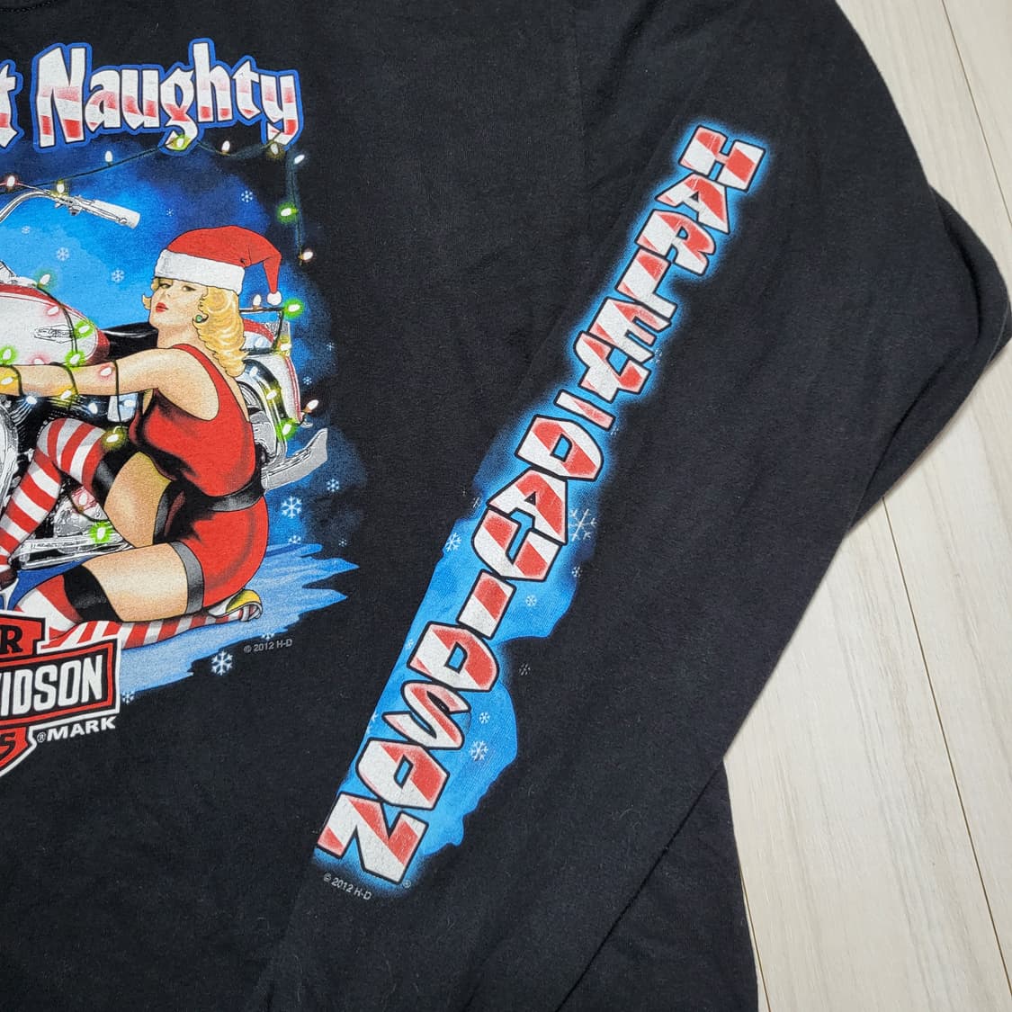 (2XL) 빈티지 할리데이비슨 크리스마스 핀업걸 슬리브 상품이미지6