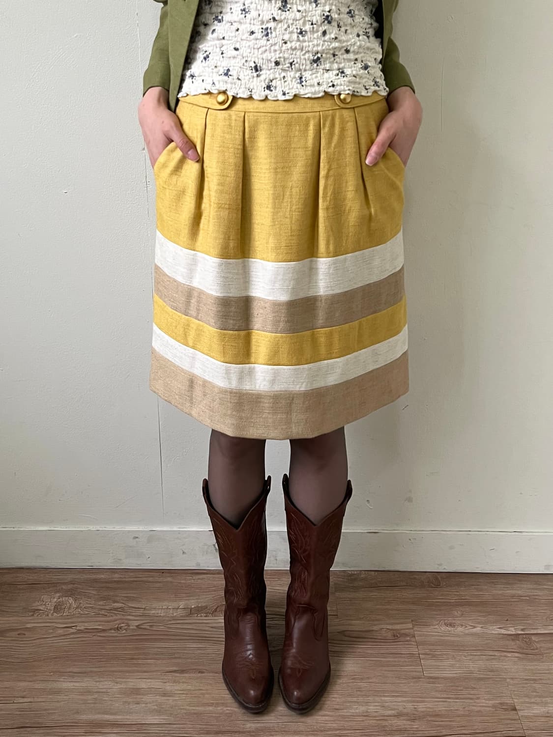 JUSGLITTY 린넨 더블 골드 버튼 스커트 상품이미지4