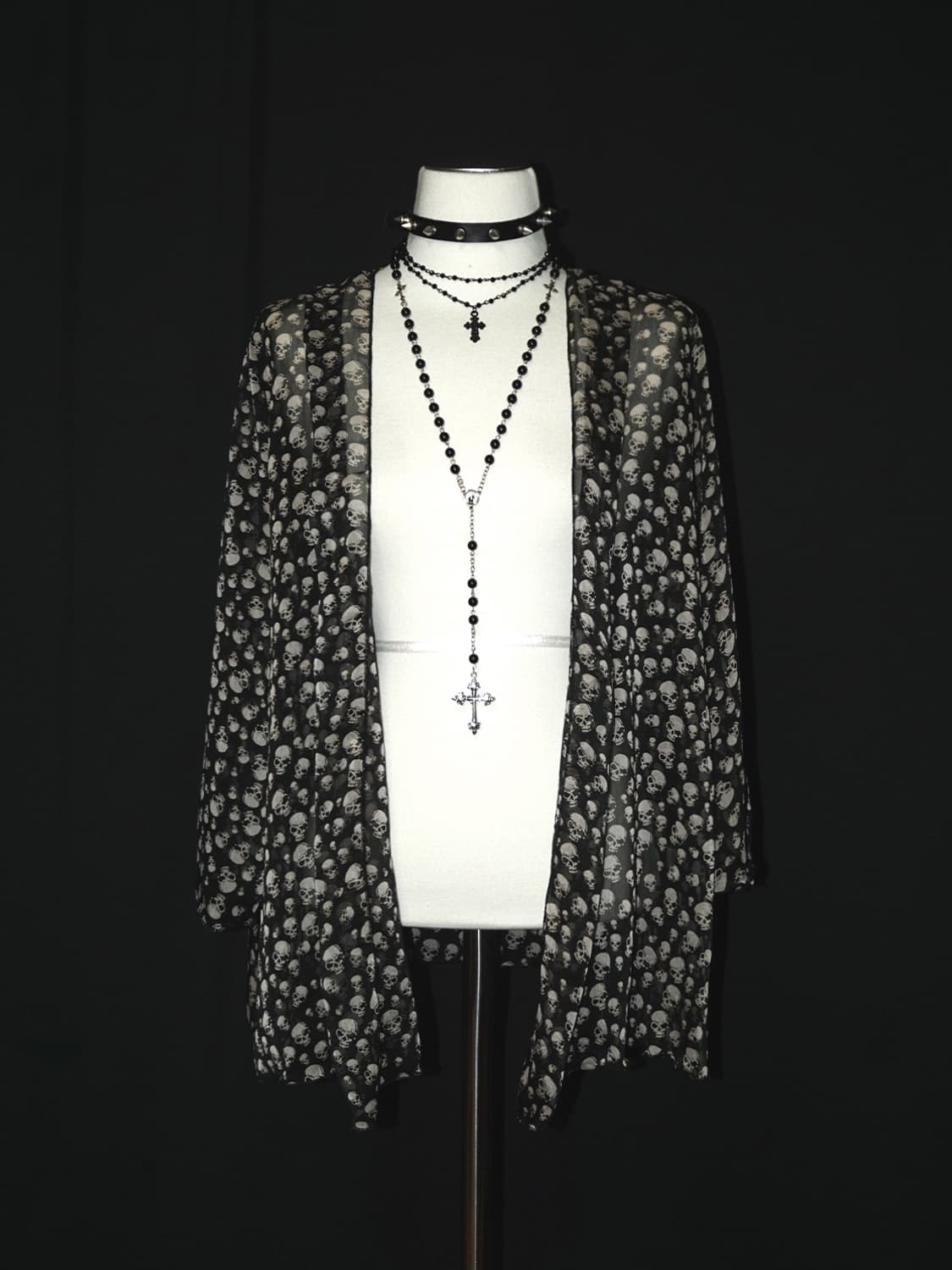 skull graphic see-through cardigan  상품이미지1