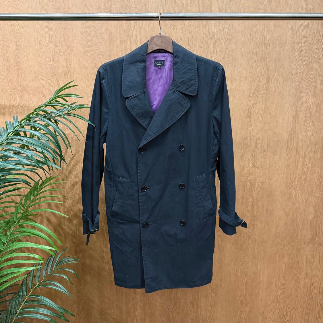 폴스미스 런던 더블 브레스트 트렌치 코트 퍼플 안감 디테일 다크 네이비 상품이미지1