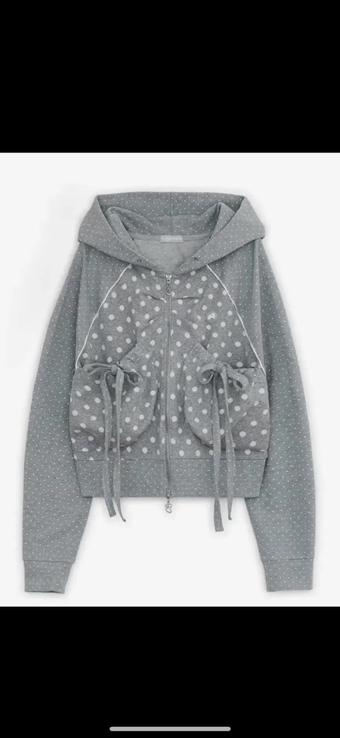 (새상품)허그유어스킨 도트 빅 포켓 후드집업 그레이 상품이미지1