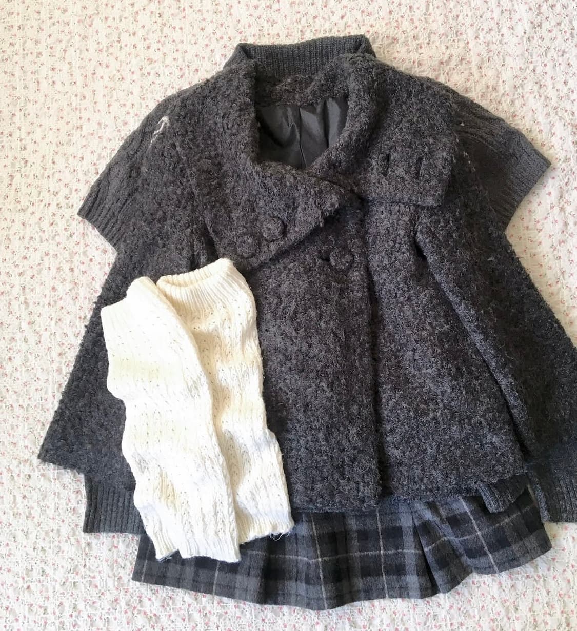 모리걸 갸루 데일리 빈티지 차콜 케이프숏 부클 자켓 코트 상품이미지1