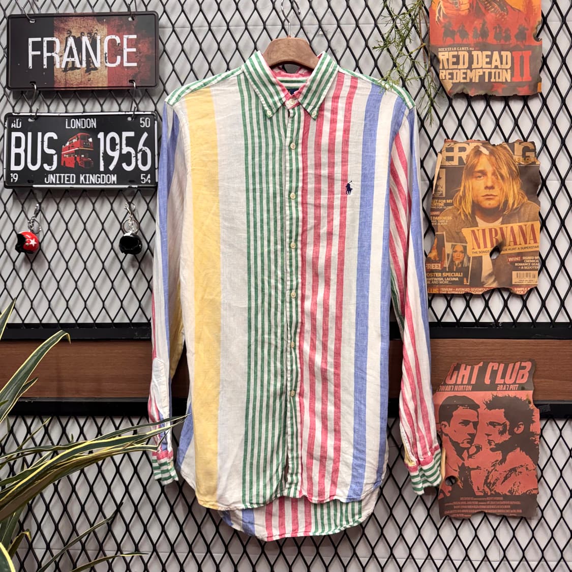 폴로 랄프로렌 멀티컬러 스트라이프 긴팔 셔츠 네이비 포니 로고 포인트 상품이미지1