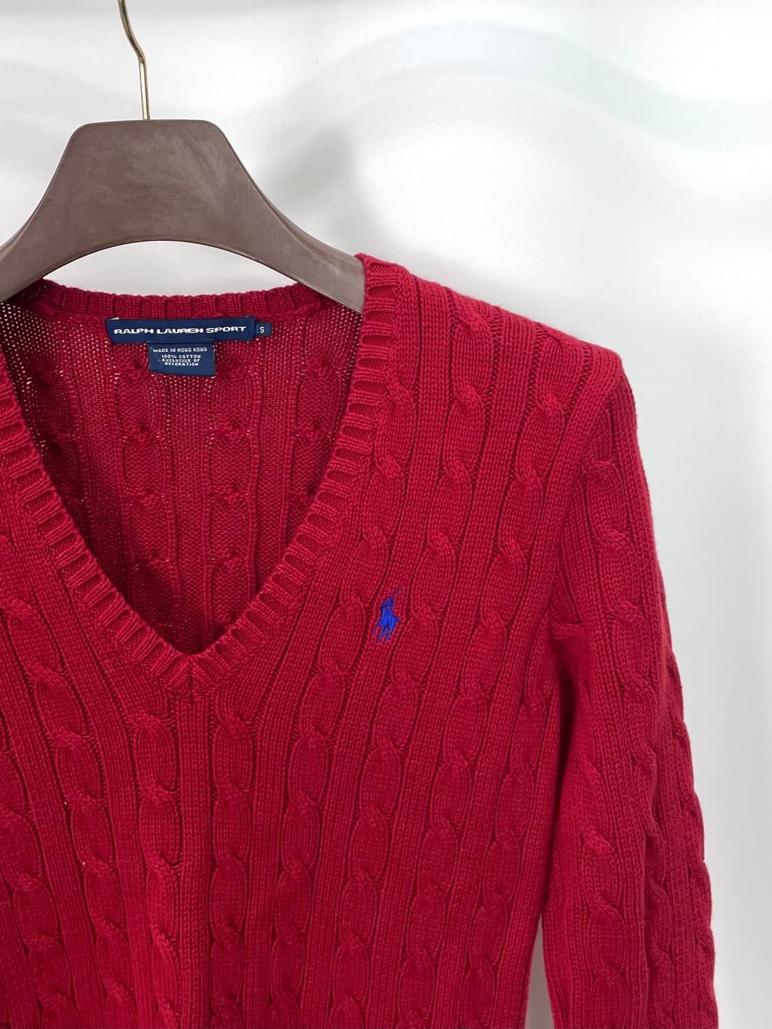 [S]폴로 레드 여성 브이넥 꽈배기 니트 CK9773 상품이미지5