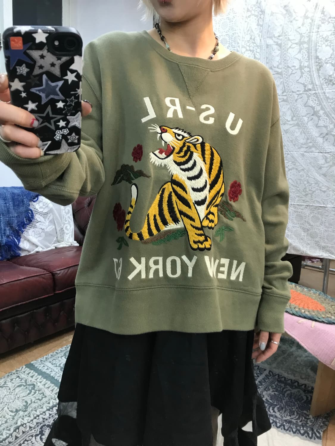 폴로 랄프로렌 호랑이 자수 절개 기모 맨투맨  상품이미지1