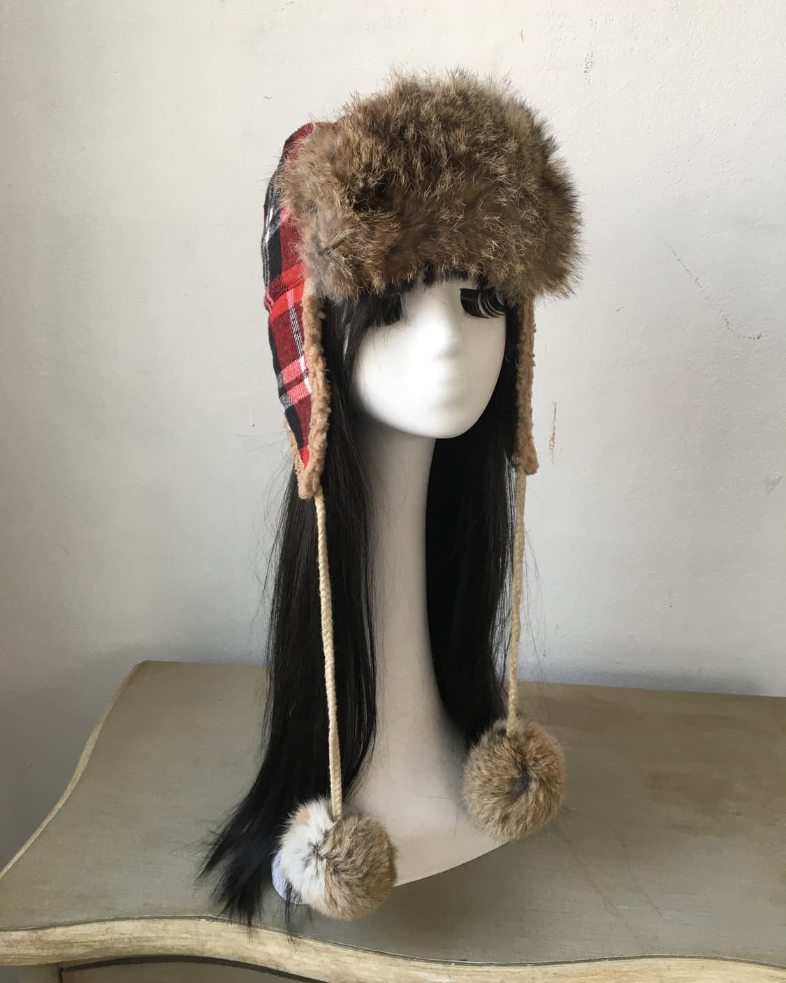  pom pom check pattern trooper hat 상품이미지2