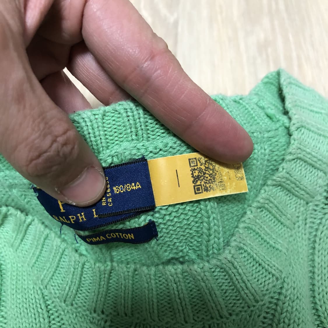 (우먼스 S) 폴로 랄프로렌 POLO 피마 코튼 케이블 반팔 니트 그린 상품이미지4