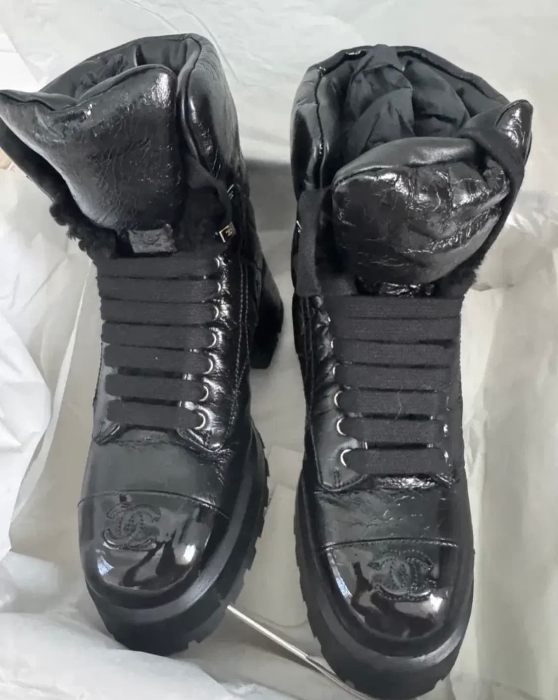 샤넬 블랙 레더 레이스업 부츠 36.5 상품이미지1