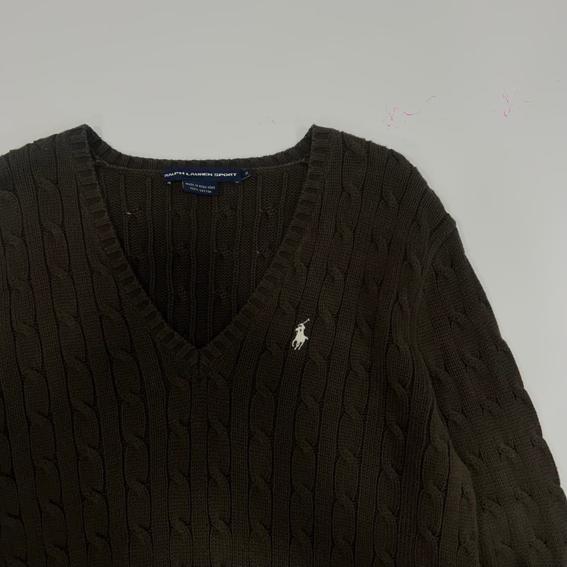 Polo 폴로 화이트포니 브라운 케이블 브이넥 니트 상품이미지4