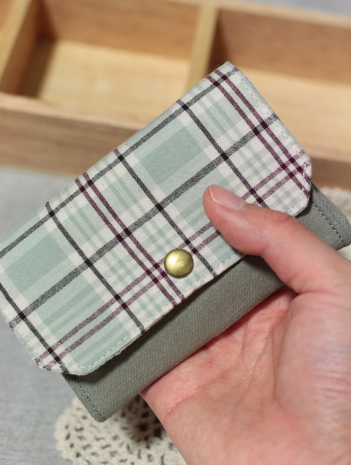 핸드메이드 민트체크 카드지갑  상품이미지9