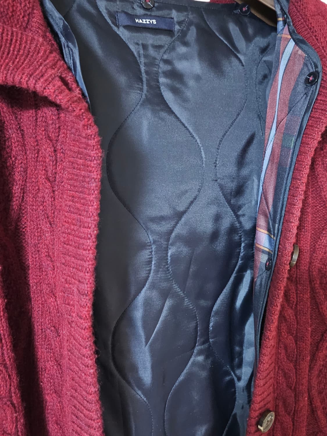 헤지스 여성 후드 니트코트 55~55½ 버건디 롱가디건 상태좋음 상품이미지6