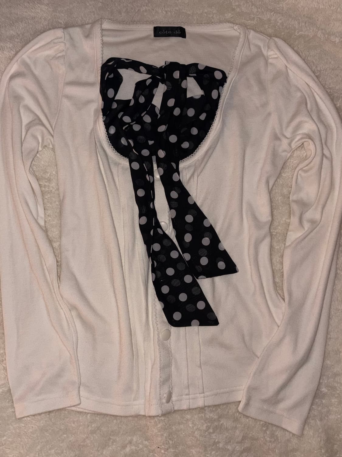 도트무늬 화이트 티 트랄라라깔 엑시즈팜 오네갸루 상품이미지2