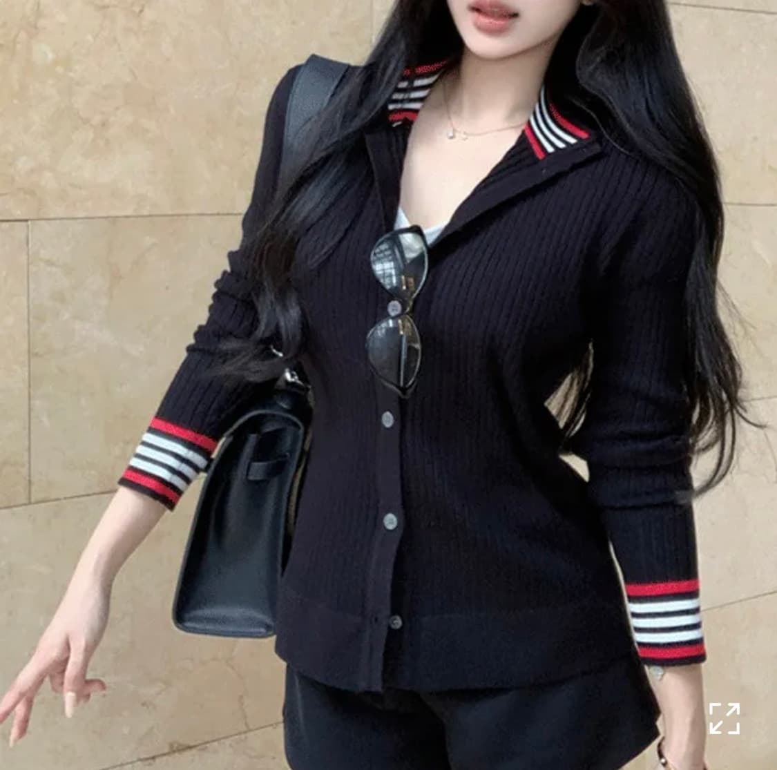 스트라이프 배색 니트가디건 상품이미지1