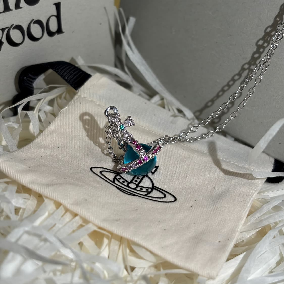 풀박스) 비비안웨스트우드 퍼플 라인스톤 블루 오알비 펜던트 목걸이 상품이미지1