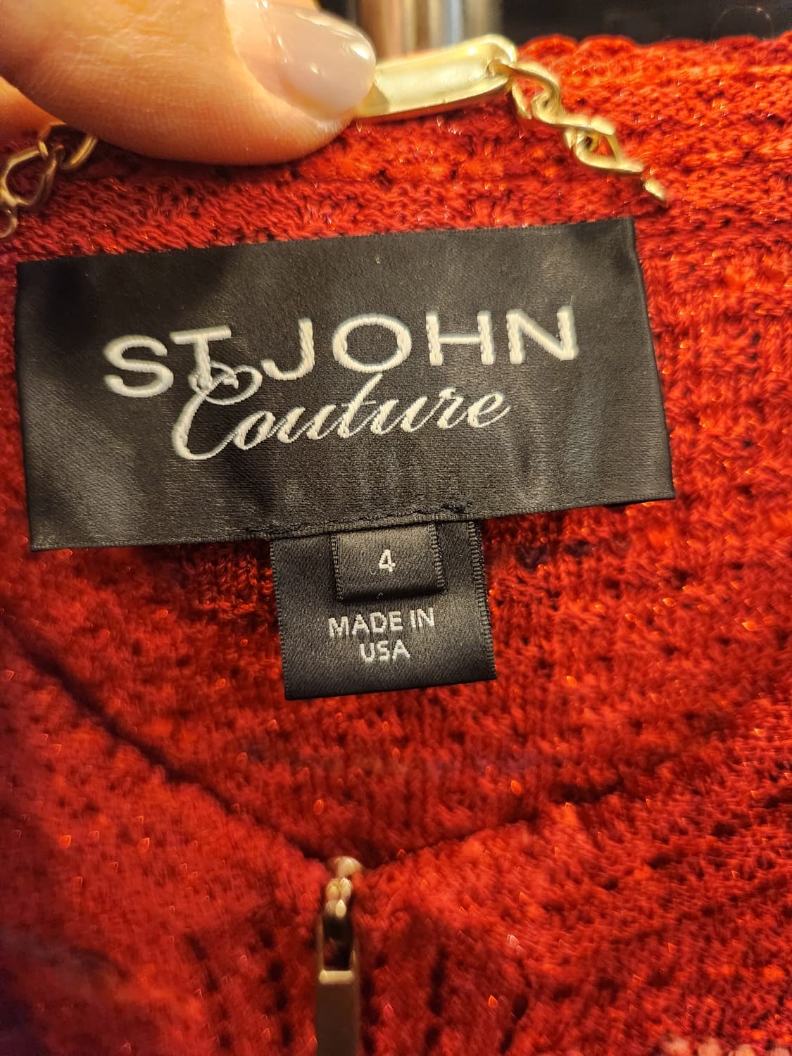 세인트존 꾸뛰르 레드 니트 쉬머 부클 지퍼 스웨터재킷 상품이미지3