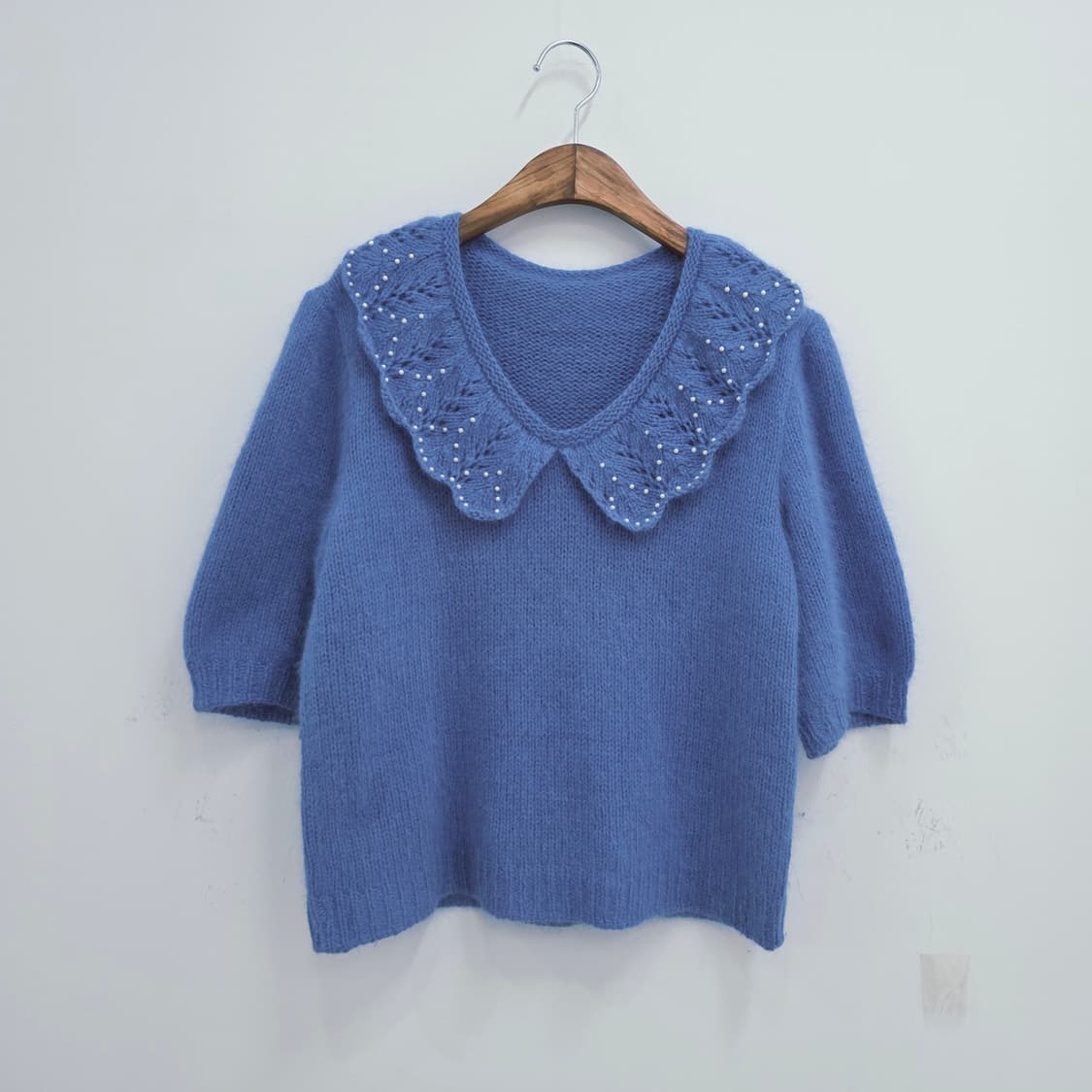 베이비블루  앙고라 빅카라 진주 반팔니트 상품이미지1