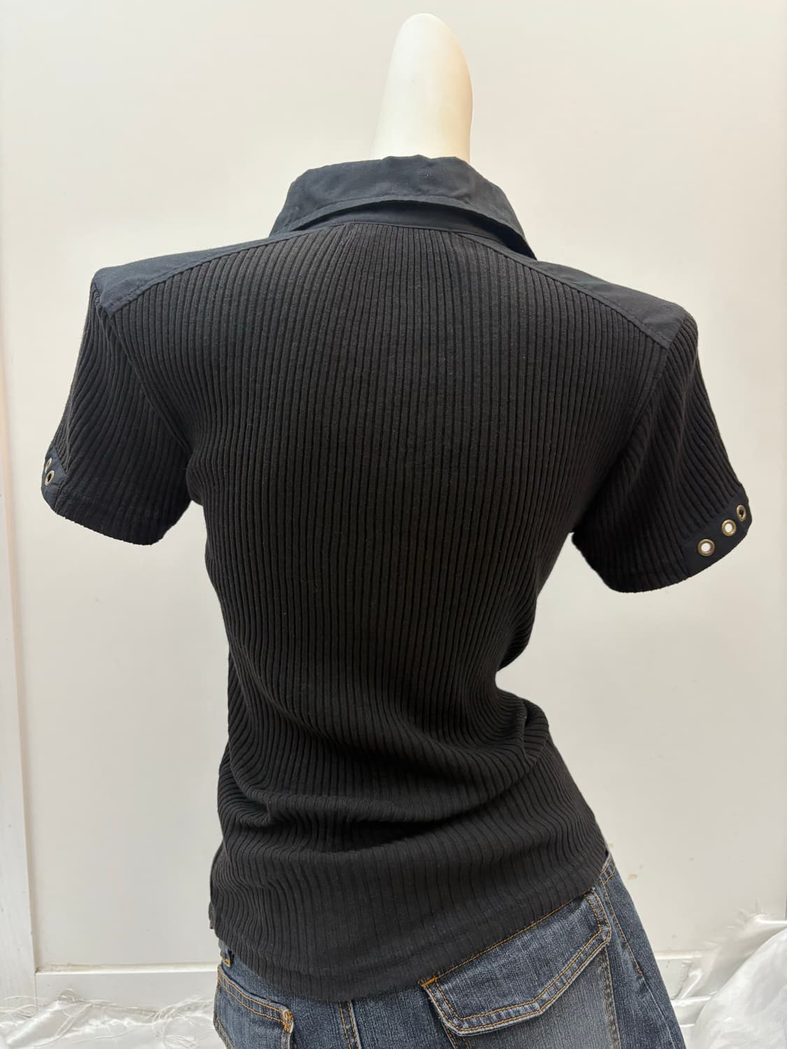 Y2K 블랙 골지 반팔 상품이미지4