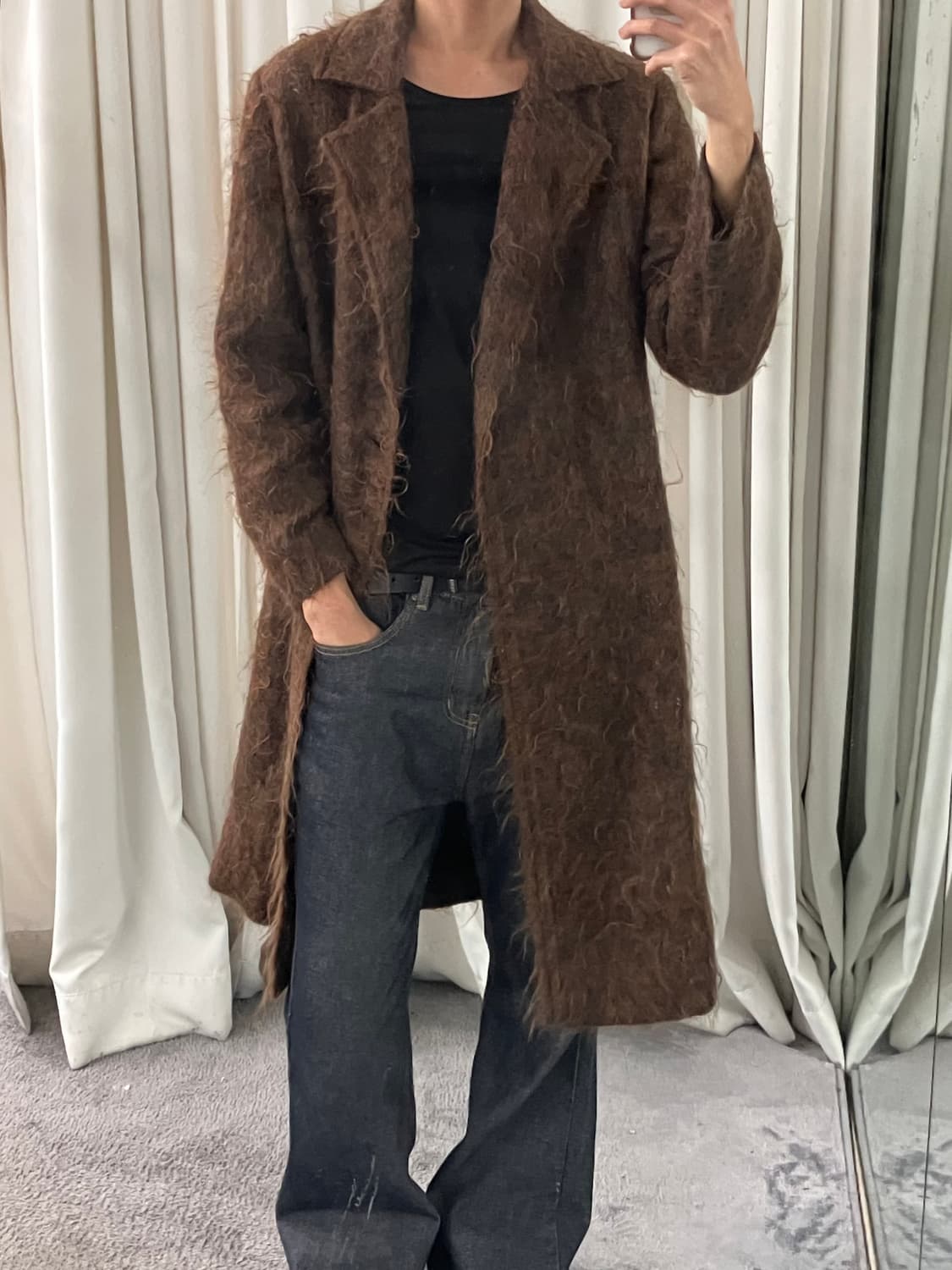 MOGA 브라운 모헤어 롱코트 2 상품이미지6